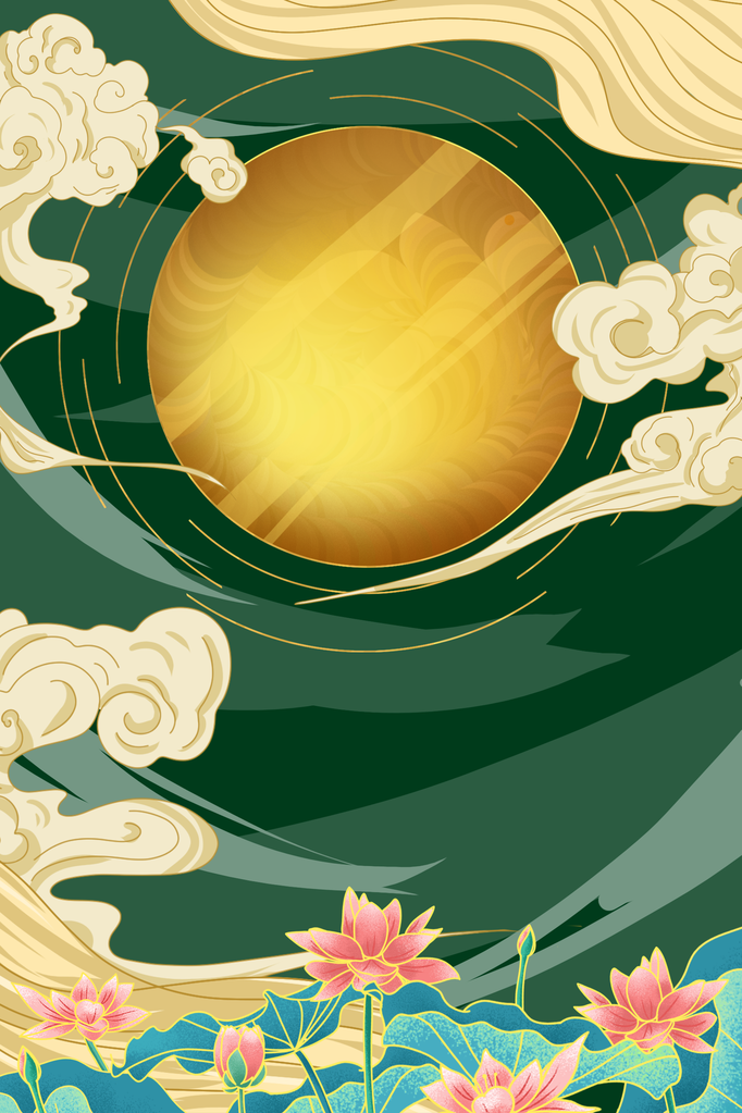 国潮山水荷花国潮风插画背景素材