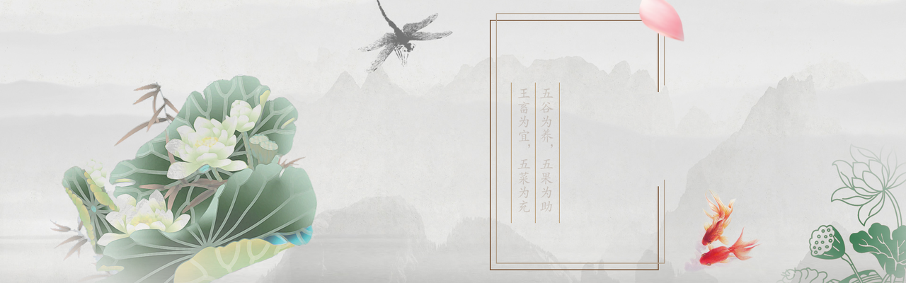 中国风水墨花卉荷花banner背景