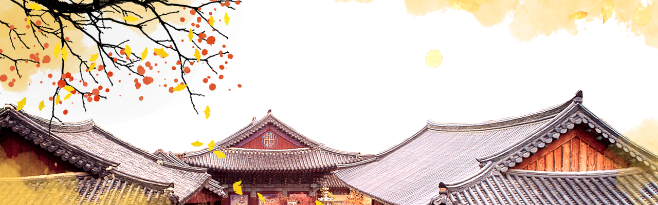 中国风水墨古建筑banner背景