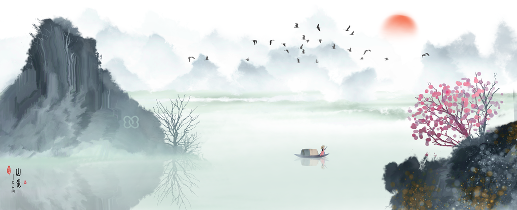 中国风水墨山水国画背景素材