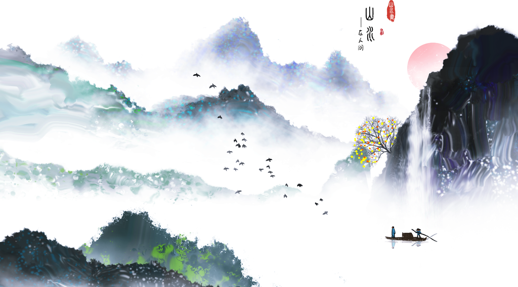 水墨山水中国风山水画国画背景素材