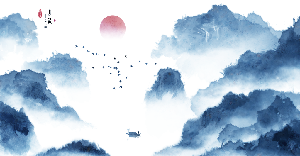 水墨山水中国风山水画国画背景素材