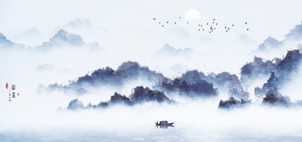 水墨山水中国风山水画国画背景素材