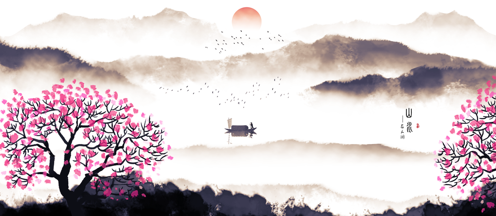 水墨山水中国风山水画国画背景素材