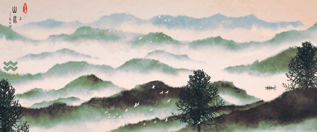 水墨山水中国风山水画国画背景素材