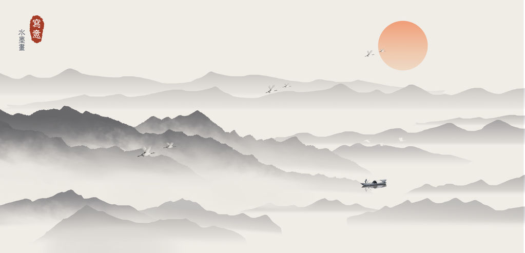 水墨山水中国风山水画国画背景素材