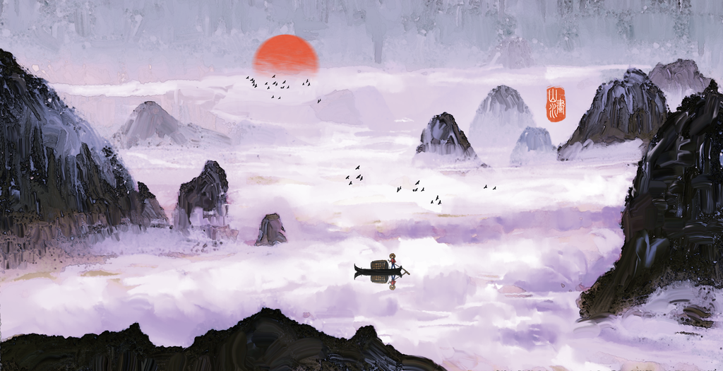 水墨山水中国风山水画国画背景素材
