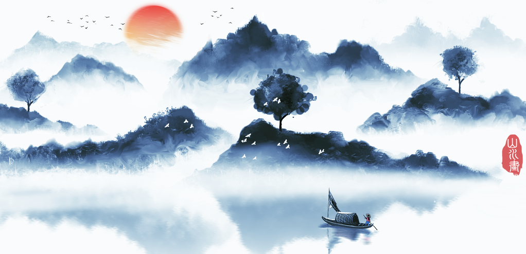 水墨山水中国风山水画国画背景素材
