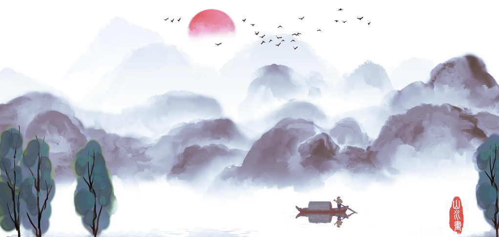 水墨山水中国风山水画国画背景素材