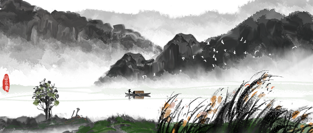 水墨山水中国风山水画国画背景素材