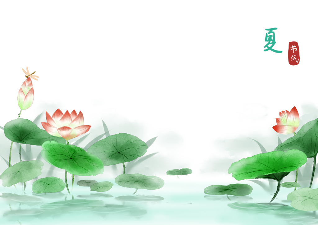 夏季荷花水墨中国风国画背景素材
