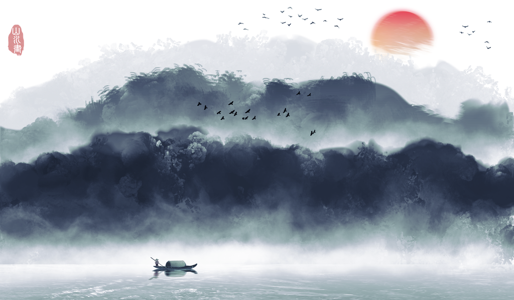 水墨山水中国风山水画国画背景素材