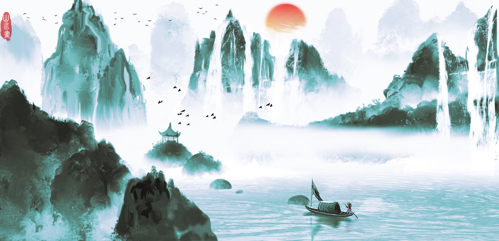 水墨山水中国风山水画国画背景素材