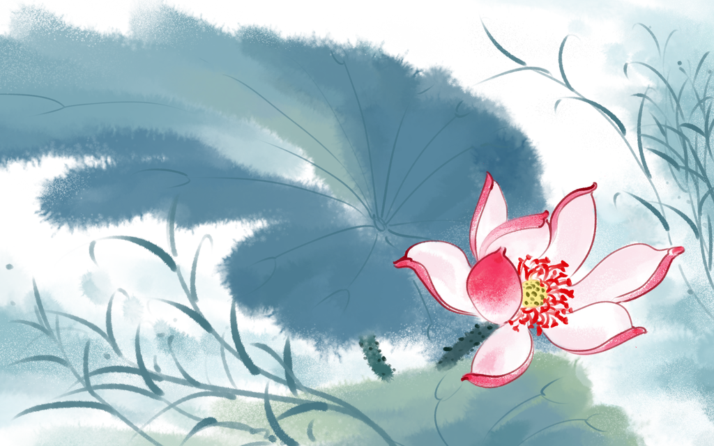 荷花水墨中国风国画背景素材