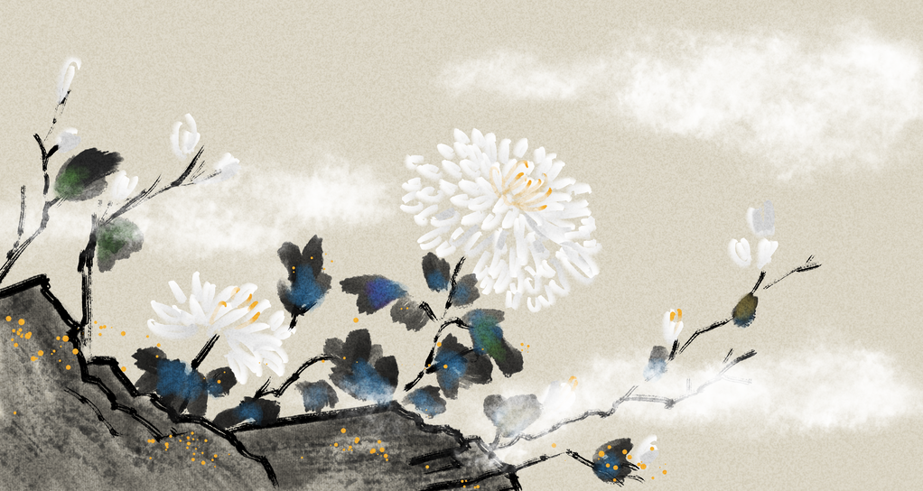 中国风水墨菊花装饰画背景图