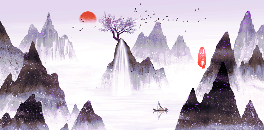 水墨山水中国风山水画国画背景素材