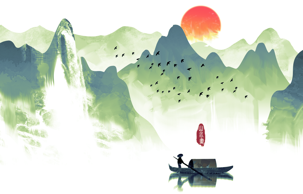 水墨山水中国风山水画国画背景素材
