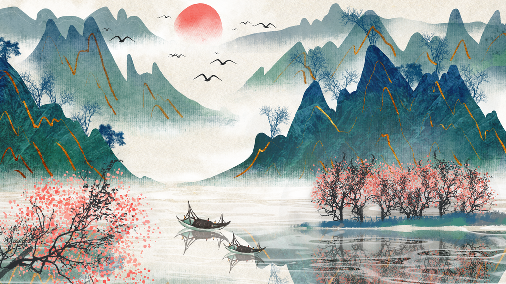 水墨山水中国风背景设计素材
