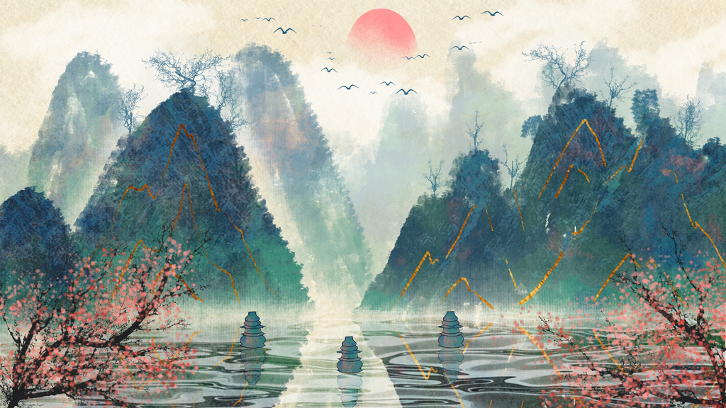 水墨山水中国风背景设计素材