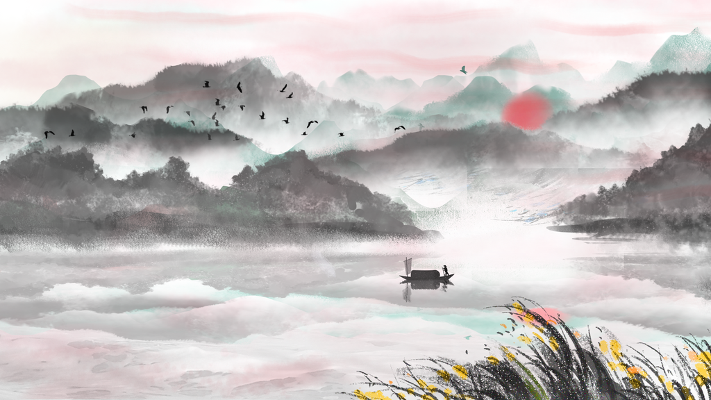 水墨山水中国风背景设计素材