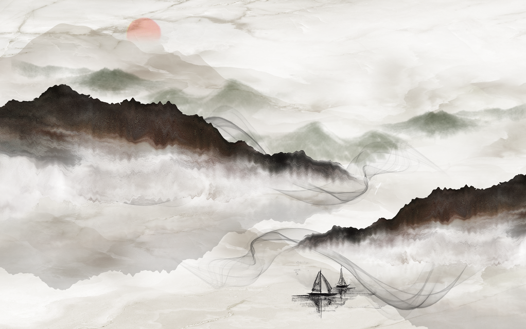 中国风水墨山水装饰画背景图