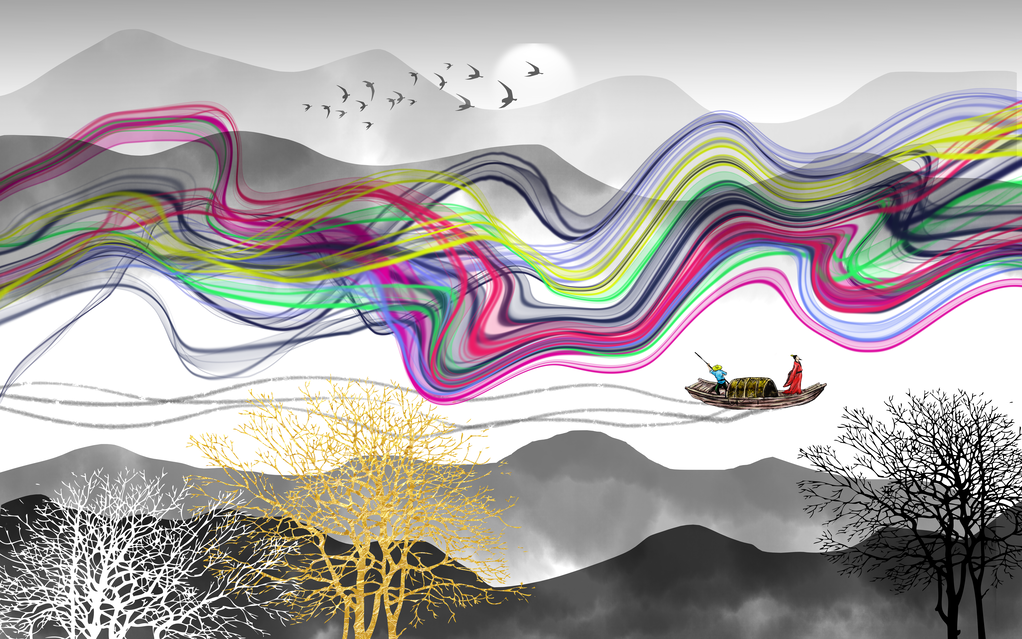 中国风水墨山水装饰画背景图