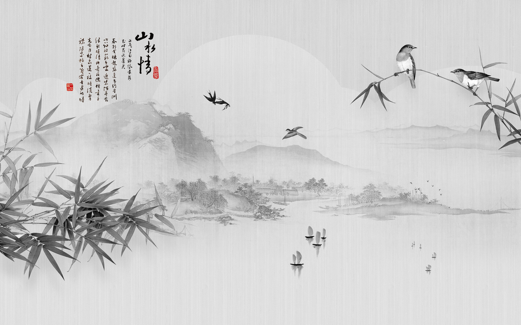 中国风水墨山水装饰画背景图