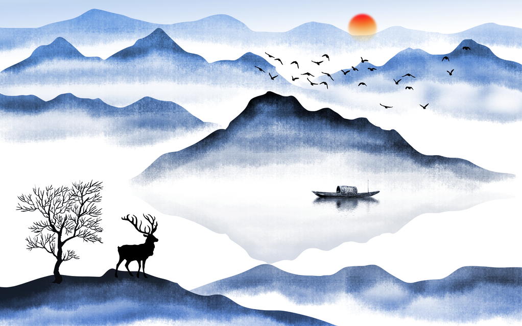 中国风水墨山水装饰画背景图