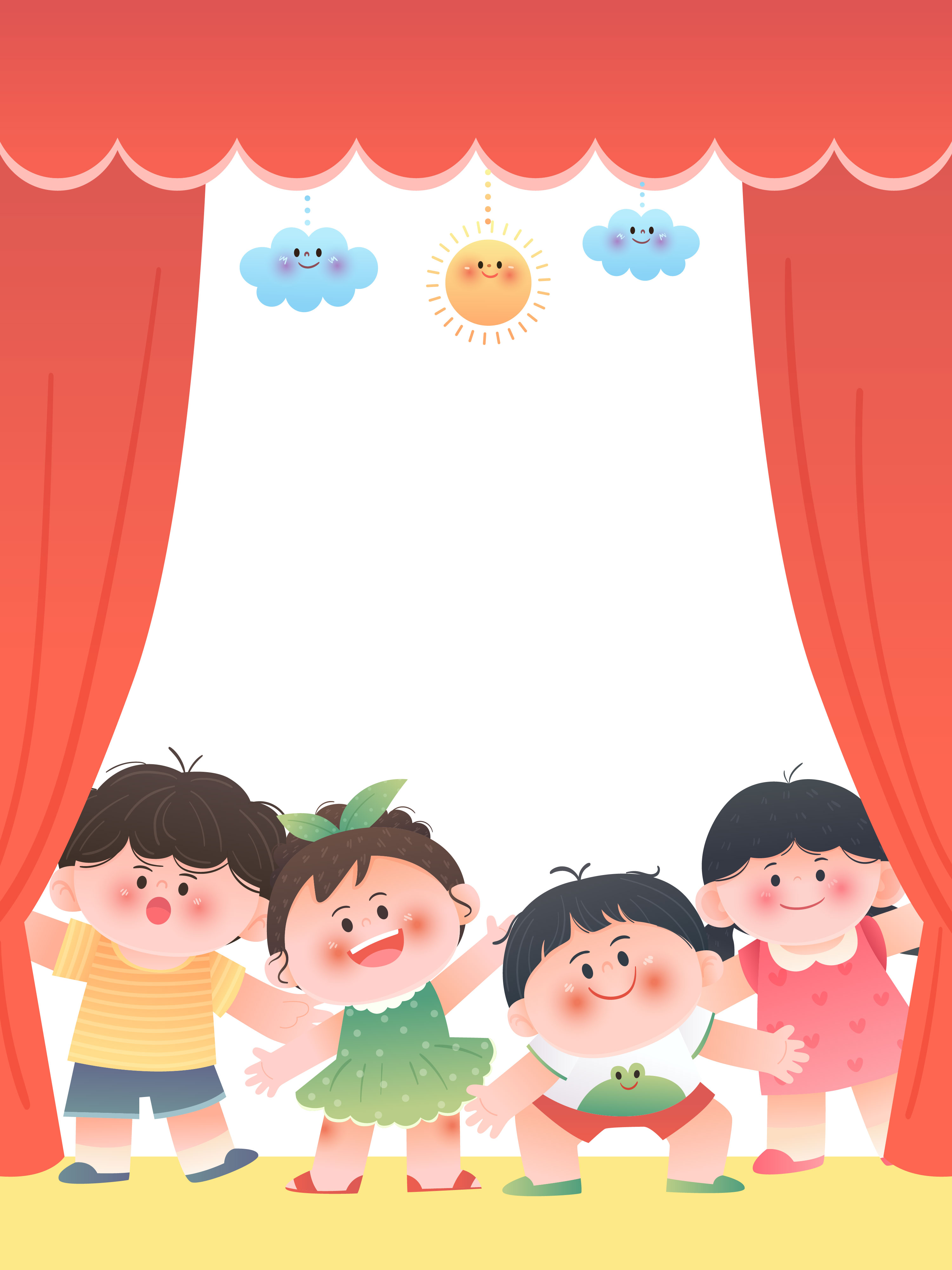 开学季迎新会舞台表演开心出场儿童背景插画
