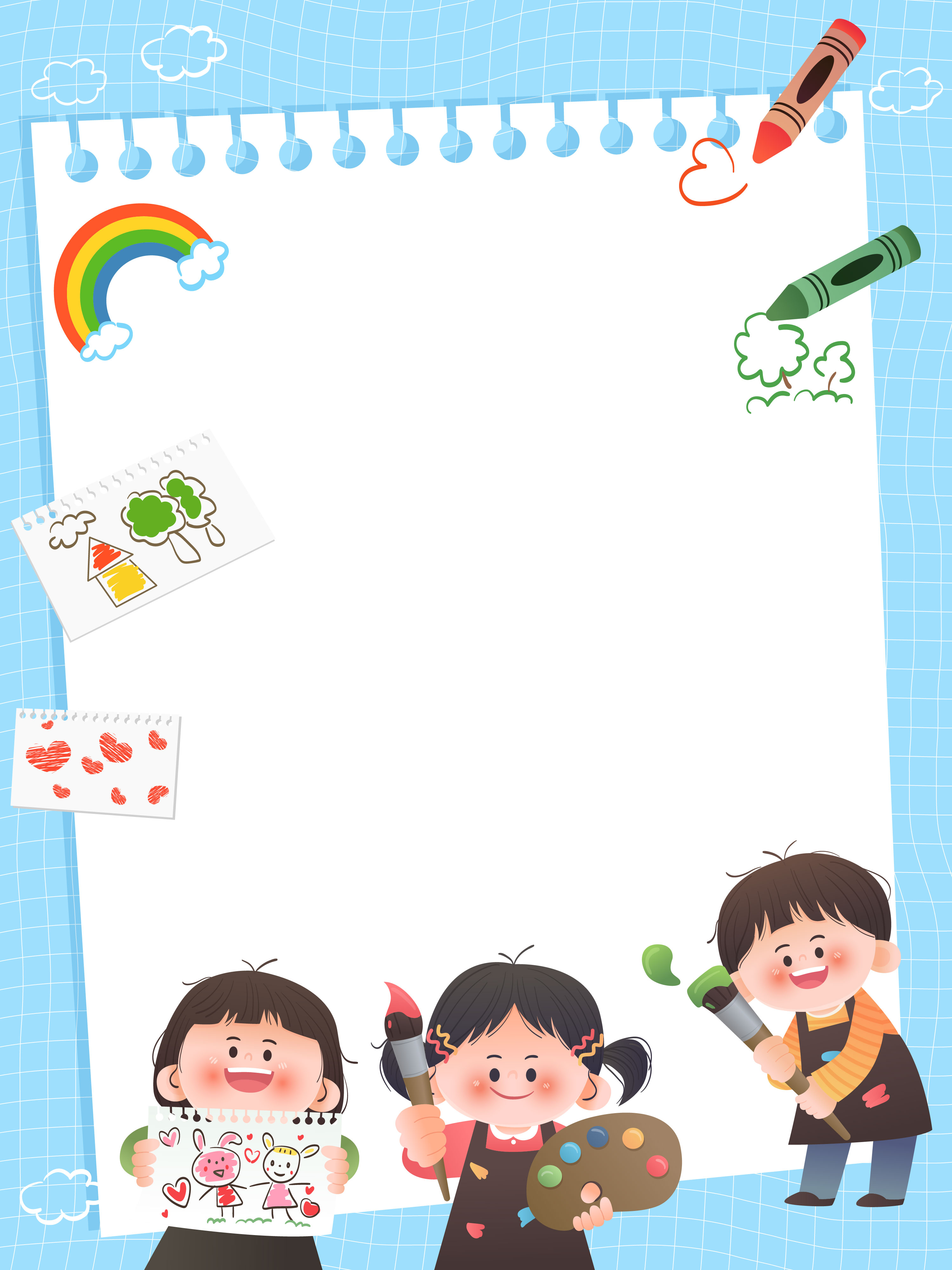 美术课孩子画画涂鸦水彩画儿童卡通边框插画