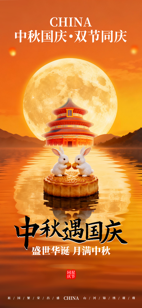 中秋节节日国庆中秋复古中式海报