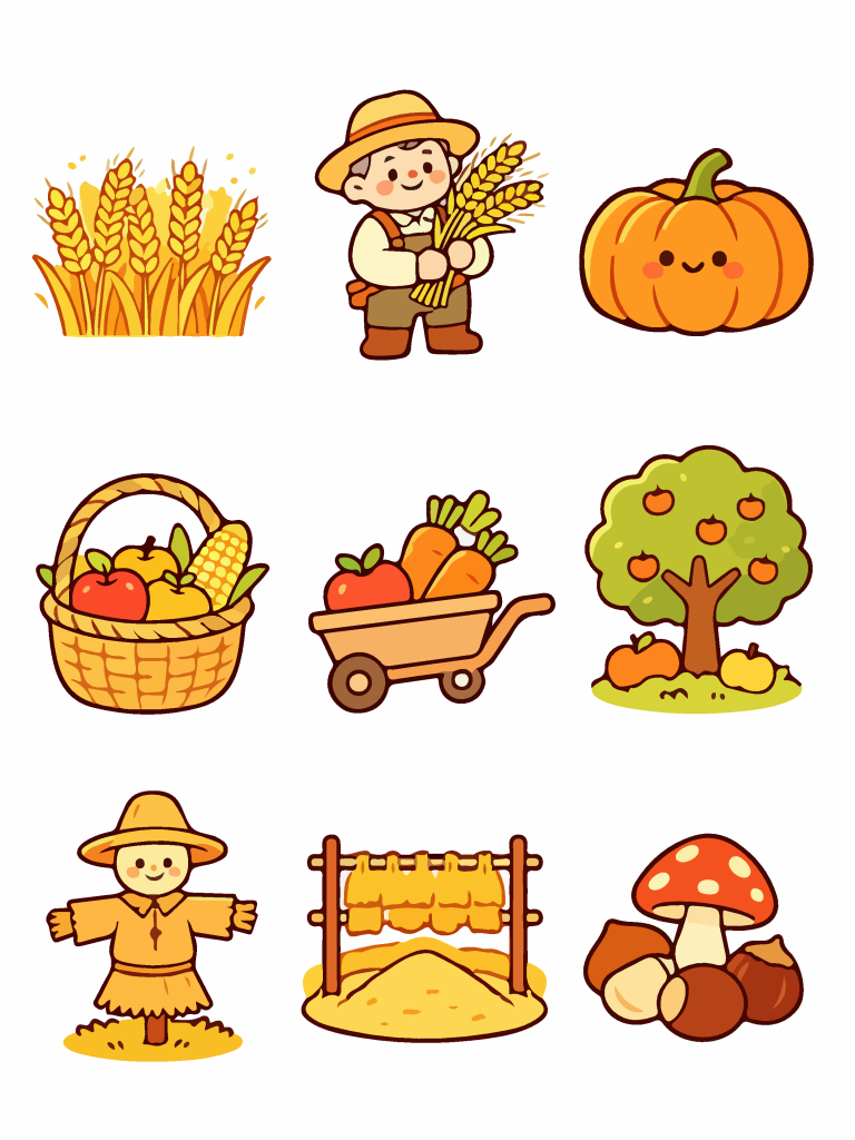 秋季丰收主题贴纸插画