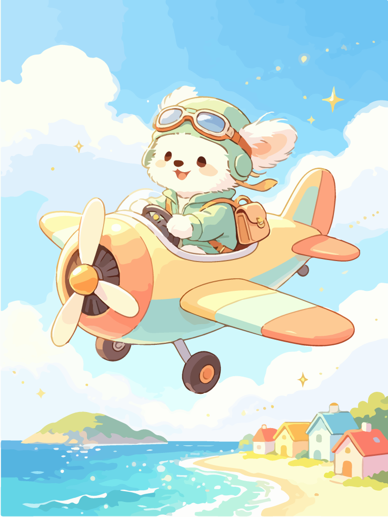 小狗驾迷你飞机卡通插画
