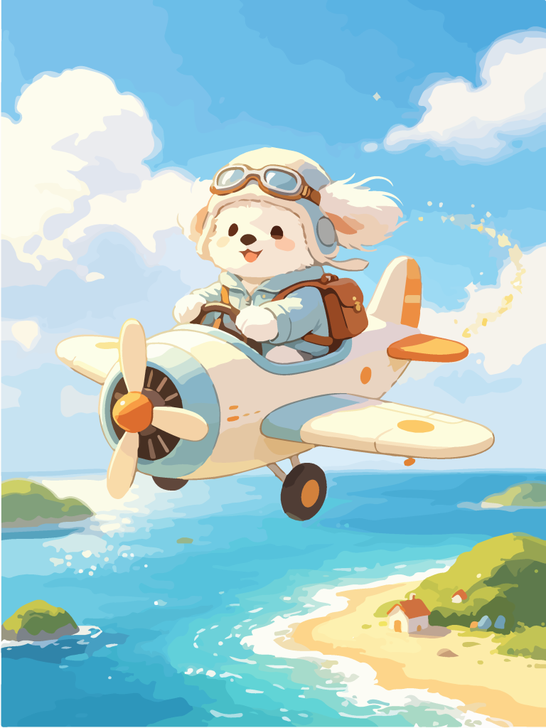小狗驾迷你飞机卡通插画