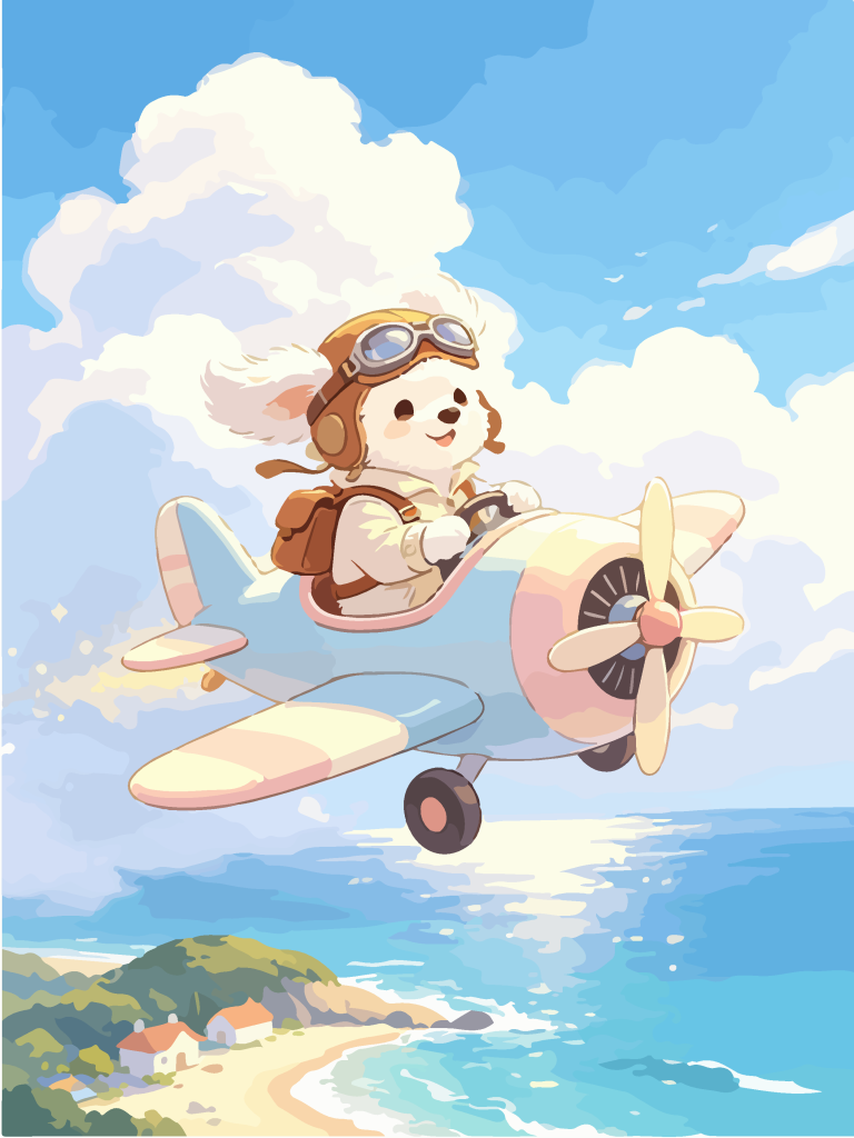 小狗驾迷你飞机卡通插画