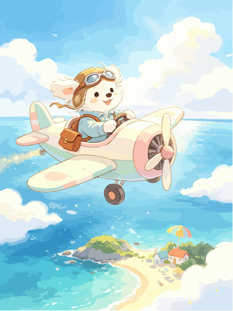 小狗驾迷你飞机卡通插画
