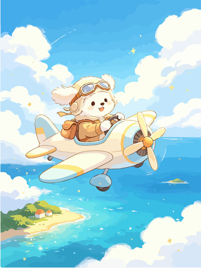 小狗驾迷你飞机卡通插画