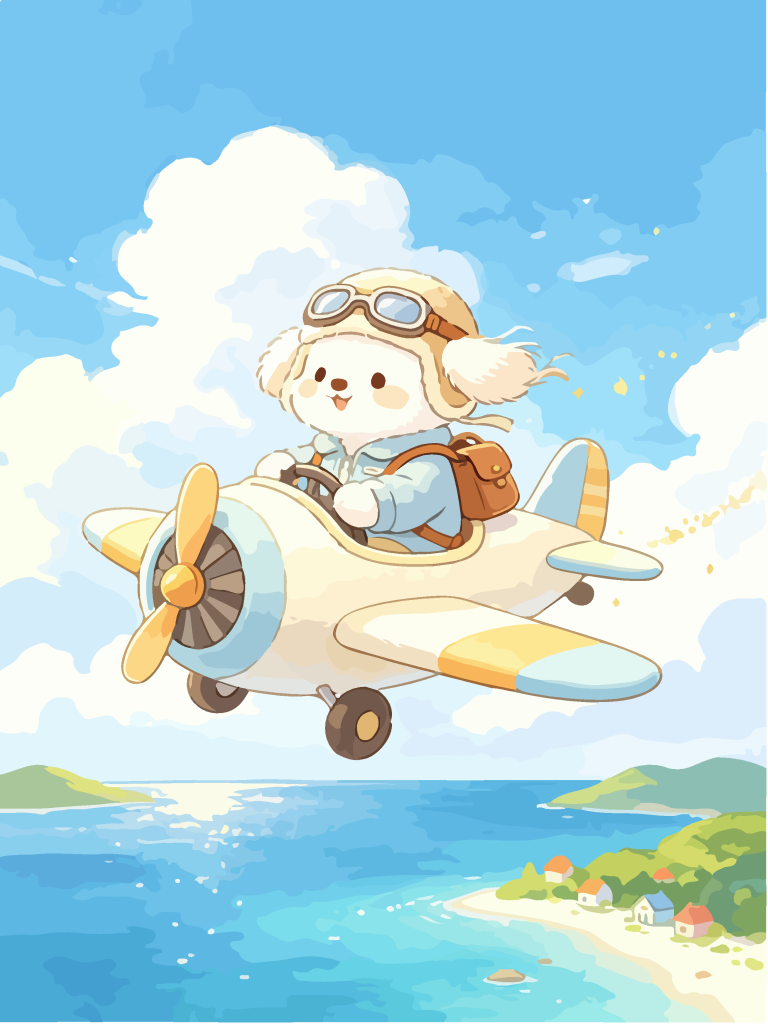 小狗驾迷你飞机卡通插画