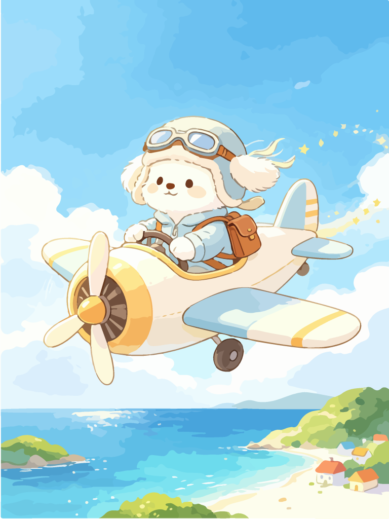 小狗驾迷你飞机卡通插画