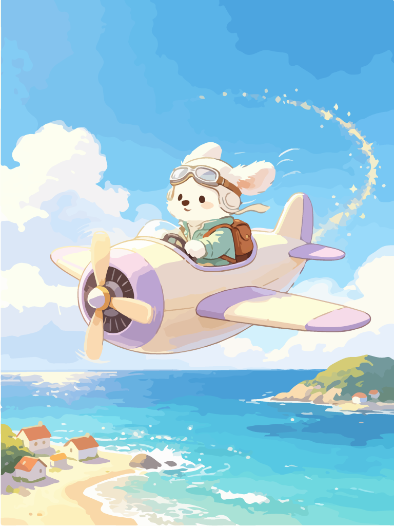 小狗驾迷你飞机卡通插画