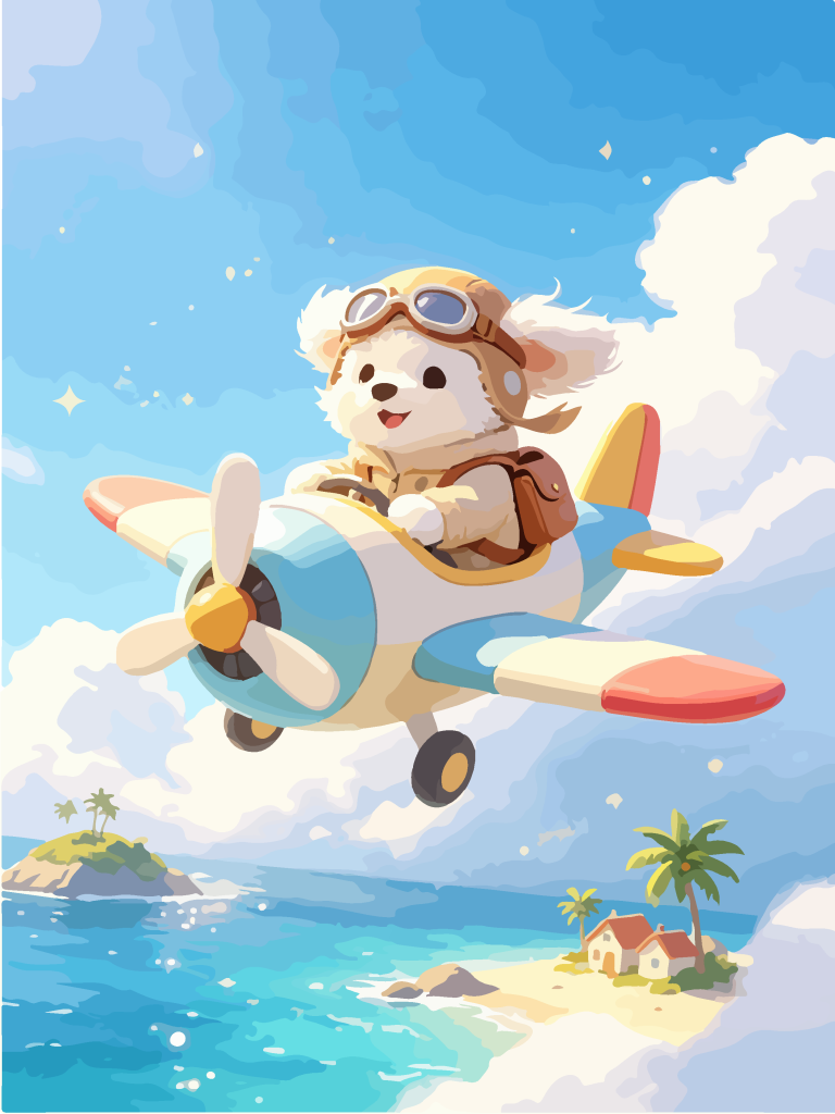 小狗驾迷你飞机卡通插画