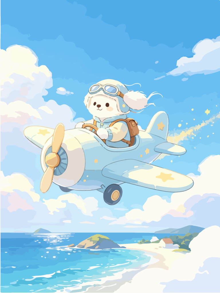 小狗驾迷你飞机卡通插画