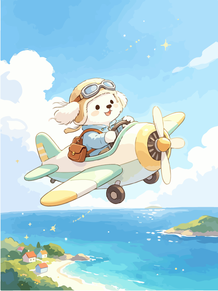 小狗驾迷你飞机卡通插画