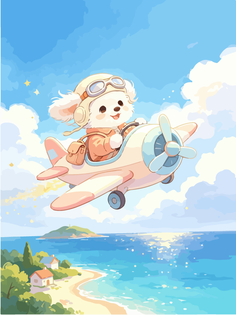 小狗驾迷你飞机卡通插画