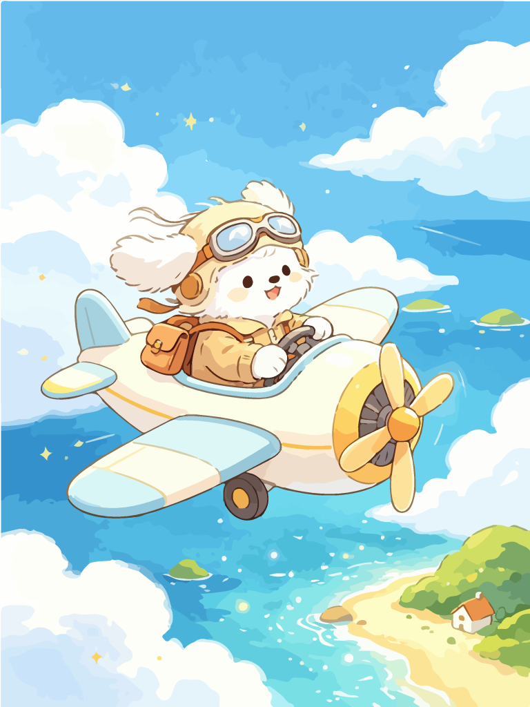 小狗驾迷你飞机卡通插画
