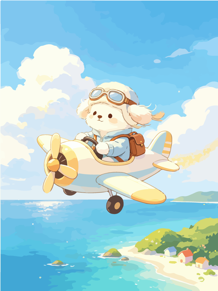 小狗驾迷你飞机卡通插画
