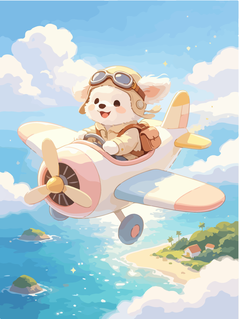 小狗驾迷你飞机卡通插画