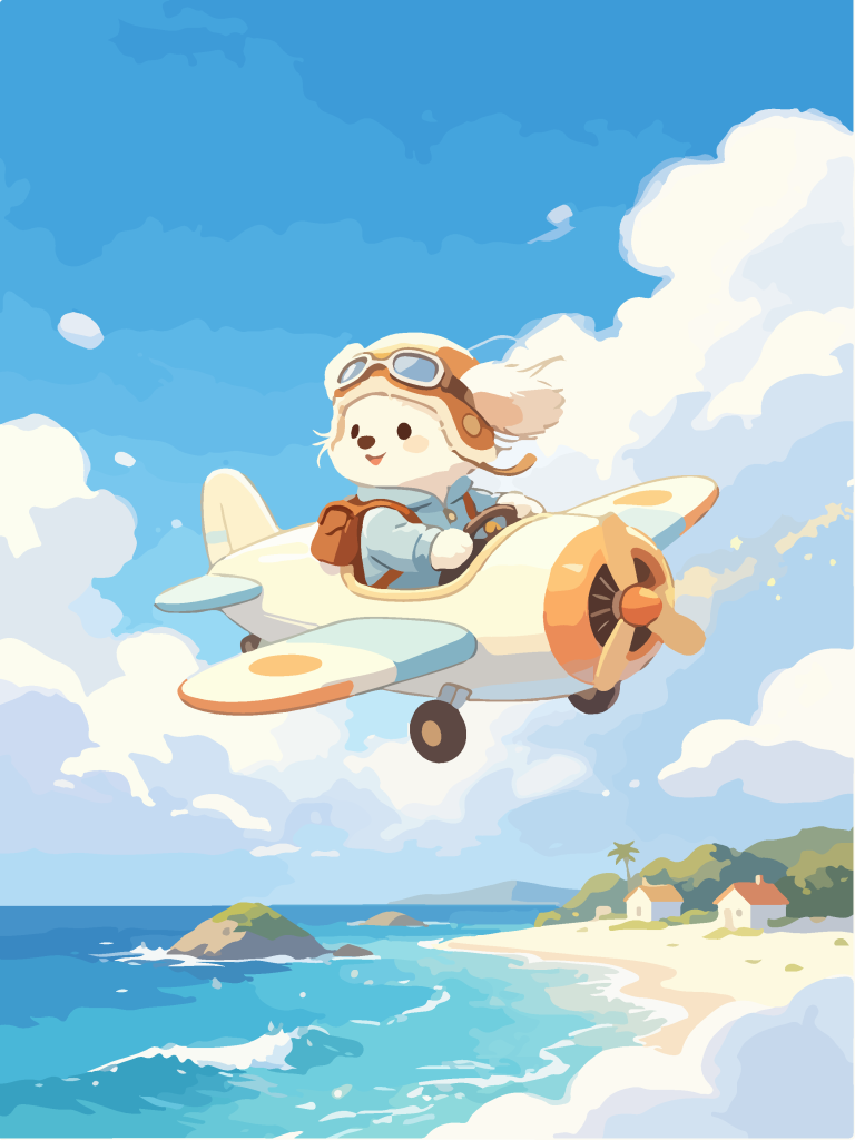 小狗驾迷你飞机卡通插画