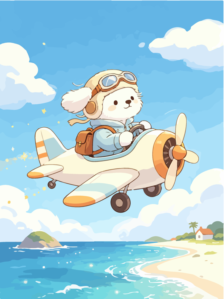 小狗驾迷你飞机卡通插画