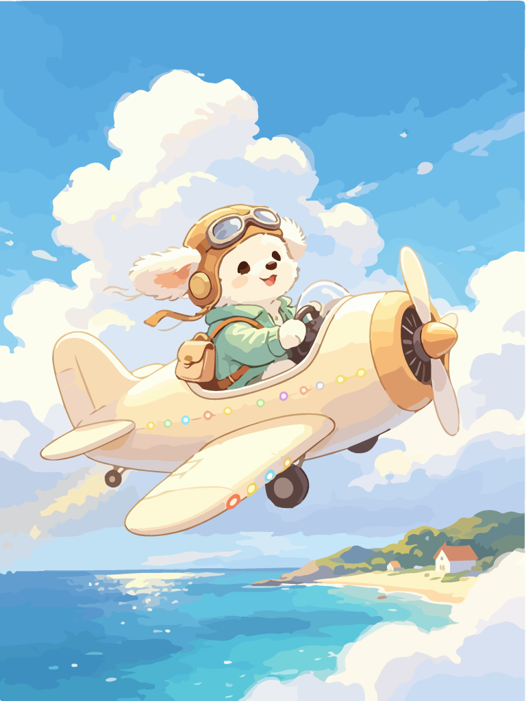 小狗驾迷你飞机卡通插画